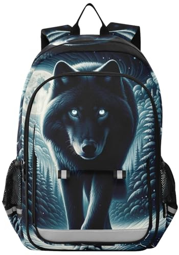 RPLIFE Cool Wolf Moon Forest Kinderrucksack für Mädchen Jungen, Rucksack für Jungen Grundschule, 17 Zoll, Alter 6-12