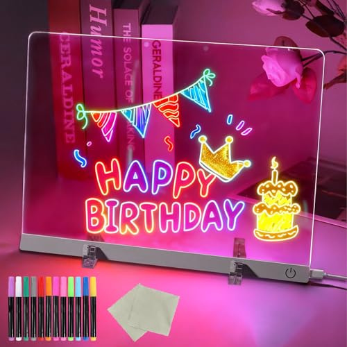 LED Notiztafel mit Farben,Led Zeichenbrett 35x25CM,Acryl Notiztafel,Leuchtendes Zeichenbrett,mit 12 Stift,Transparente Leuchtende Schreibtafel,für Büro Schule Hau
