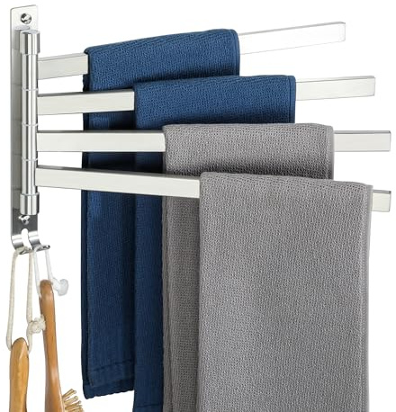SAYAYO Handtuchhalter Schwenkbar 4 Armig Gebürstet Handtuchstange Edelstahl | Handtuchhalter Wand Gästehandtuchhalter Badetuchhalter für Badezimmer und Küche