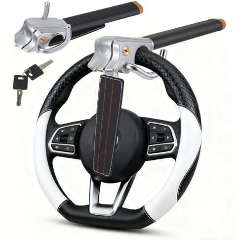 Car Steering Wheel Lock with Double Hooks, Airbag Alarm, Heavy Duty Anti-Theft & Anti-Saw Car Protection Locks, Only Fit for Cars, Vans, and SUVs Wheel Spoke Width ≤4.5cm