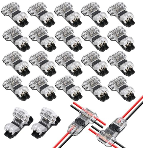 20 Pcs 12V T-Tap Wire Connectors, 2-Pin 3-Way Splices, 0.35-0.75 mm² | No-Strip, Solderless Piercing Connections for LED Strips, Car Audio, Speakers and Vehicle Accessories