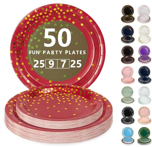 Nkaiso 50Pcs Bordeaux Oro stoviglie per feste, piatti carta eleganti