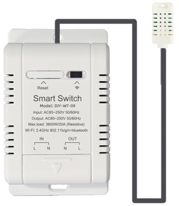 Aumotop Intelligenter WLAN-Temperaturschalter mit APP-Steuerung und Datenstatistik für die Heimautomation – EWelink Kompatibel mit und Assistant (Temperatur-Feuchtigkeitsschalter und 1 m)
