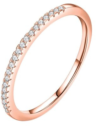 Anello Matrimonio Donna, Donna Oro Rosa Anello Mezza Eternità impilabile con Moissanite