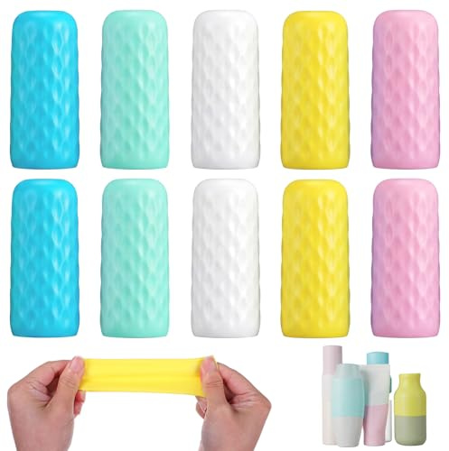 Sibba 10 Pack Travel Essentials Silicone Bottle Covers, Spill Proof Bottle Cover, Leak Proofing Elastic Sleeves, Cruise Essential, Fits Various Travel Size Bottles