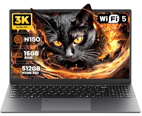 Rumtuk 16 Zoll Laptop,3072x1920 FHD,16GB DDR4 RAM,512GB NVMe SSD,CPU N150 | up to 3.6 GHz,6000mAh,Fingerprint,Webcam,Ziffernblock,Backlight KB,HDMI,USB3.0,RJ45,WiFi5,Bluetooth für Schüler und Büro