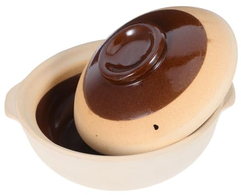 EXAOMBLE Olla de Barro para Cocina Tradicional Marrón con Tapa, Resistente al Microondas y Antideslizante, Adecuado para Restaurantes y Cocinas Domésticas