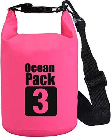 TopSupplier 2L / 3L / 5L / 10L / 15L / 20L / 30L prova 500D incatramata HeaveyDuty PVC Water Dry Sack Borsa per Kayak / Vela / Canottaggio / pesca / Rafting Rosa Scuro 3L