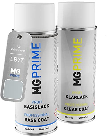 MG PRIME Autolack Spraydose für Volkswagen LB7Z / B7Z / X1 Satinsilber. +1K | für Volkswagen VW, Satin Silver Metallic / Satinsilber Metallic, Set aus Basislack + Klarlack, Sprühdosen 400ml