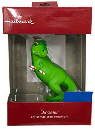 Hallmark 2018 T-Rex Dinosaurier mit Weihnachtsmütze und Zuckerstangen-Ornament