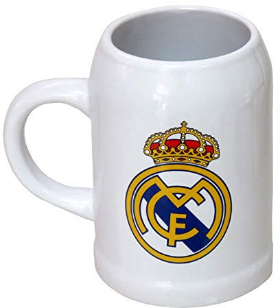 Real Madrid, Jarra de Cerveza, Capacidad 400 ml, Producto Oficial Real Madrid,Regalo Original Color Blanco (CyP Brands)