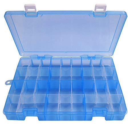 Qualsen Plastik Aufbewahrungsbox Einstellbar Fächer Sortimentskasten Schmuckschatulle Werkzeugcontainer (34 Raster, Blau)