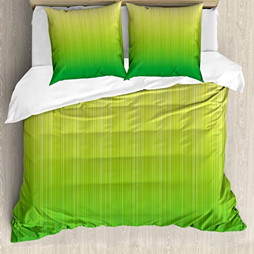 ABAKUHAUS Lime Green Bettbezugs Set Für Doppelbetten, gestreifte Futuristisch, Milbensicher Allergiker geeignet mit Kissenbezügen, Blasses Grün