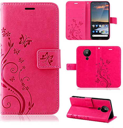 betterfon Hülle Kompatibel mit Nokia 5.3 | Premium PU Leder Handyhülle Wallet Case für 5.3 | Schutzhülle Blumen Klapphülle Handyhülle | Pink