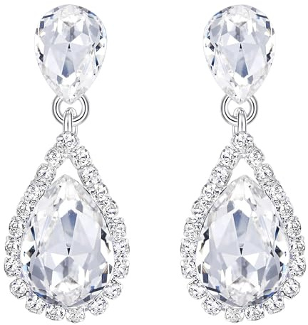 Clearine Damen Ohrringe Hochzeit Braut Kristall Teardrop Unendlichkeit Baumeln Schraube Clip On Ohrclip Klar Silber-Ton