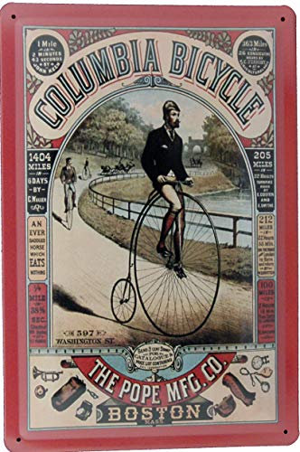 Blechschild 20x30 Hochrad Culumbia Bicycle Boston USA im Retro Vintage Nostalgie Plakat Design Fahrrad Radsport Rennrad Mountain Bike Velo