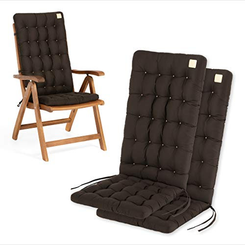 HAVE A SEAT Luxury | Gartenstuhlauflagen - Bequeme Hochlehner Polster Auflage, waschbar bei 95°C, Trockner geeignet, Sitzauflage für Gartenstuhl (2er Set - 120x48x8 cm, Braun)