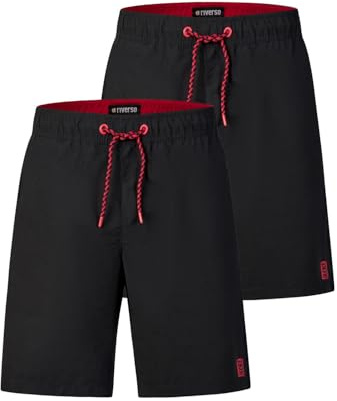 riverso Badehose Herren lang Badeshorts RIVDavid 2er Pack Set Regular Fit Schwimmhose Elastischer Bund, Größe:L, Farbe:Black Red (24001)