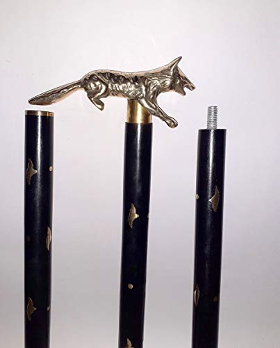 Golden & Black Wolfskopf Messing Griff Gehstock für Damen und Herren Farbe: Stock - Golden & Schwarz Griff - Glänzende Oberfläche