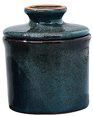 Teapeak Pottery Butter Crock keeper - French Butter Dish with Lid -Fresh Soft Butter (Blue)
