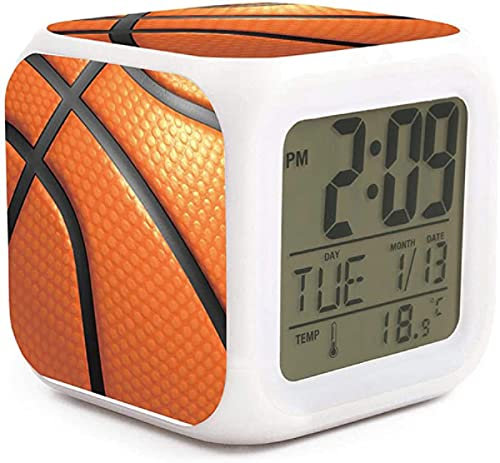 HUA5D Reveil Numerique Enfant Veilleuse Basketball Cadeau d'anniversaire Ado Garcon Fille,Reveil Digital Wake Up Light avec 7 Couleurs Changer La Date Affichage De La Température Veilleuse A410