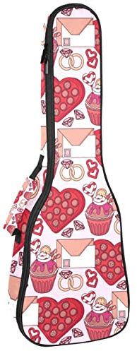 Rucksack für Konzert-Ukulele, strapazierfähig, mit Stauraum, Sopran-Konzert-, Tenor-Ukulele, 10 mm, gepolsterte Tasche, Valentinstags-/Liebesbriefe, Cupcakes
