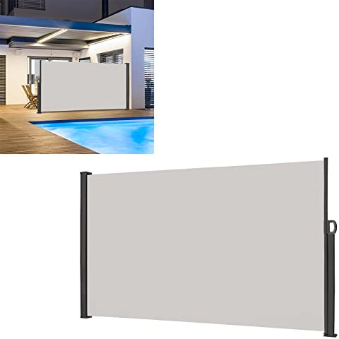 LARS360 Hellgrau Einseitig Ausziehbar Seitenmarkise Aus Polyester und Alu Metall Ständer, Sonnenschutz Windschutz Sichtschutz, Seitenwandmarkise Markisenstoff, 160x300cm