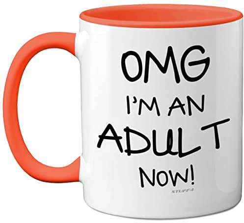 Stuff4 18th Birthday Presents for Girls or Boys - OMG I'm an Adult Mug, Fun Mug Gifts for Adult Son or Daughter. Perfect 18th Birthday Orange Handle Great Presents 18 Year Olds from