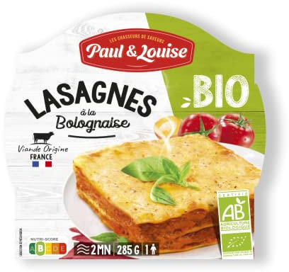 Paul & Louise Lasagne Bolognaise Bio 285g - Prêt en 2 min - 100 % viande origine France - 100% BIO