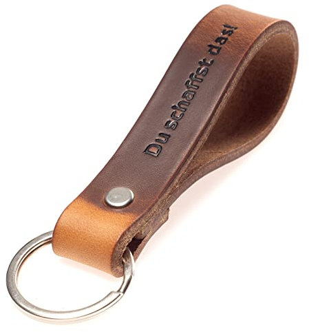 ELBERCRAFT® Schlüsselanhänger Leder DU SCHAFFST DAS! der Schlüssel Organizer für deine Schlüsseltasche keychain made in Germany braun Gravur schwarz