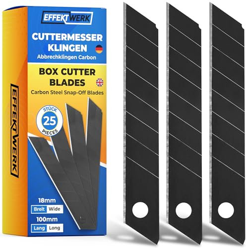 Effektwerk – Jeu de Lames de Cutter (noir, paquet de 25), lames de rechange pour couteaux utilitaires de 18 mm, lames cassables en acier au carbone robuste