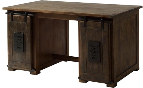 MASSIVMOEBEL24.DE | Railway - Schreibtisch aus Massivholz | braun geölt | aus Mangoholz | 2 Schubladen 3 offene Fächer | 140x80x76 | Arbeitstisch Bürotisch PC-Tisch