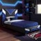 X-Rocker Cerberus Gaming Bett, 90cm Einzelbett, Holzlatten, gepolstertes Kopfteil aus PU-Kunstleder, niedriges Fußteil, ideal für Teenager, Kinder, Gaming-inspiriert, Blau, 90 x 190cm