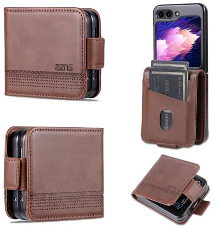König Design Custodia per Samsung Galaxy Z Flip 5, Galaxy Z Flip 5 5G, a portafoglio, con funzione leggio, per Samsung Z Flip 5 Cover (marrone scuro)