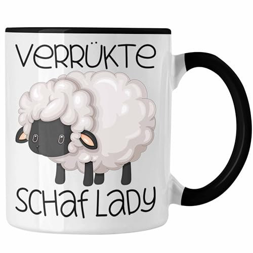 Trendation - Schaf Tasse Geschenk Schafhirte Hirtin Verrückte Schaf Lady Schaf-Liebhaber Kaffee-Becher (Schwarz)