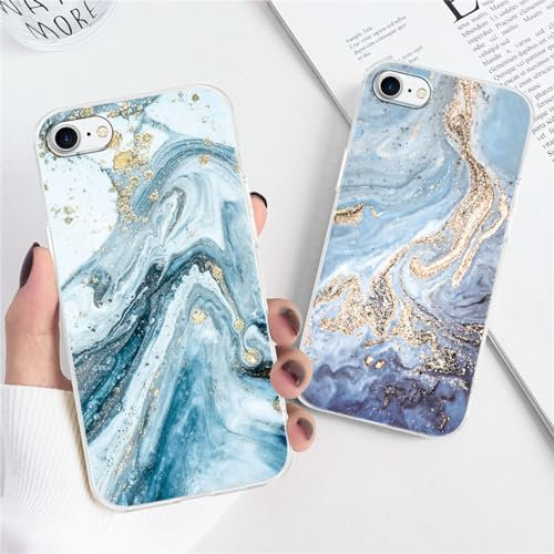 Xylota 2 Stück Handyhülle für iPhone 8/7/SE 2020/SE 2022 4,7 Hülle, Durchsichtig Aesthetic Marmor Muster Case, Transparent Weich Silikon Dünn TPU Stoßfeste Kratzfest Schutzhülle Mädchen Cover, 01