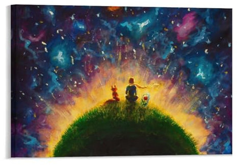 YYHMKBYY 1000 Teile Puzzle 'Kleiner Prinz, Fuchs und Rote Rose sitzen im Gras' - Holzpuzzle, Literarisch, Scenic, Unisex, 8 Jahre und älter, 1 Set, 1000 Teile, 1 Puzzle, 75x50cm