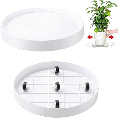 KangTeer Lot de 2 supports mobiles à roulettes pour plantes avec roues cachées - Diamètre intérieur 30,5 cm, Chariot rond pour intérieur et extérieur - Blanc