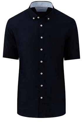 FYNCH-HATTON Herren Halbarm-Leinenhemd mit Button-Down-Kragen, Navy, L