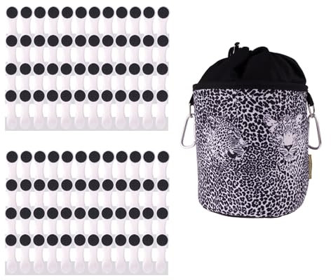 96 Wäscheklammern mit Spiralfedern Softgrip Weiß Anthrazit und 1 bellaCott Wäscheklammerbeutel Leopard Schwarz