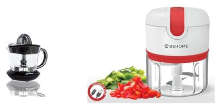 Behome Presse agrumes électrique, petite contenance 700 ml, en plastique, mouvement bidirectionnel & Hachoir Rechargeable USB sans fil, Mini Robot de Cusine avec capacité 250 ml, lames en acier