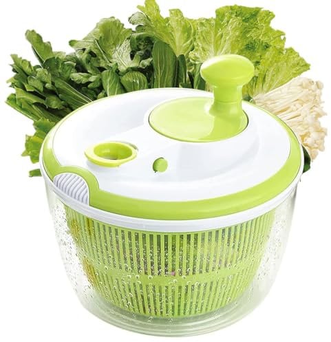 PEACHICHA 5L Salad Spinner, Vegetable Washing Basket, Household Fruit Dehydrator Drainer, Fruit Vegetable Drainer, with Clear Serving Bowl, Colander Basket, Large Capacity, Green