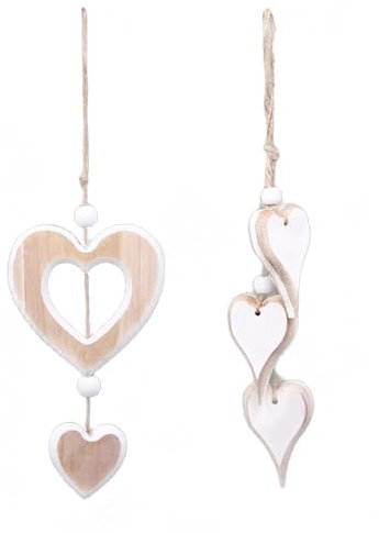 2 pezzi Pendenti Cuori Legno, Ciondolo Decorativo a Forma di Cuore, Ciondoli Cuori Legno Decorazione per Finestre, Decorazioni Cuore Legno da Appendere per Casa Finestra Regalo Artigianato Fai da Te