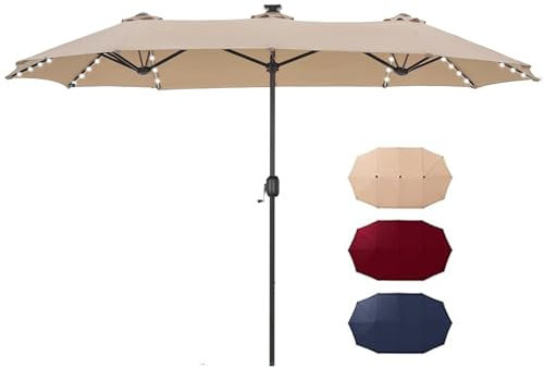 HESHEQ 455cm Parasol de balcon Parasol de jardin Parasol rectangulaire inclinable avec manivelle et 12 baleines Réglable en hauteur sans Base for extérieur,jardin,piscine,balcon(Size:Red)