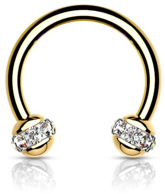 Treuheld® Goldenes Hufeisen Piercing mit Kristall-Kugeln | Farbe: klar