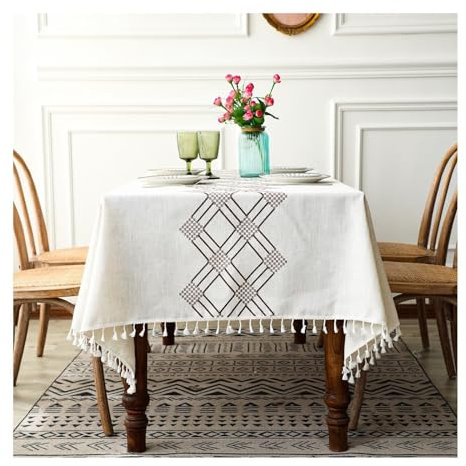 AMDXD Tovaglia, griglia con nappa, tovaglia in poliestere, lavabile, per esterni, resistente, antigraffio, adatta per decorazione della casa, cucina, diverse misure, 90 x 90 cm, grigio