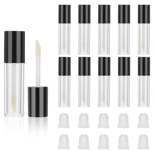 Molain Leere Kosmetik Lipgloss Tuben Behälter, 10Stk Leere Tuben Lip Gloss Tubes, 2.5ml Nachfüllbare Tuben Klare Kosmetik Behälter Lippenbalsam-Behälter zum Befüllenfür Lipgloss Lippenbalsam(schwarz)