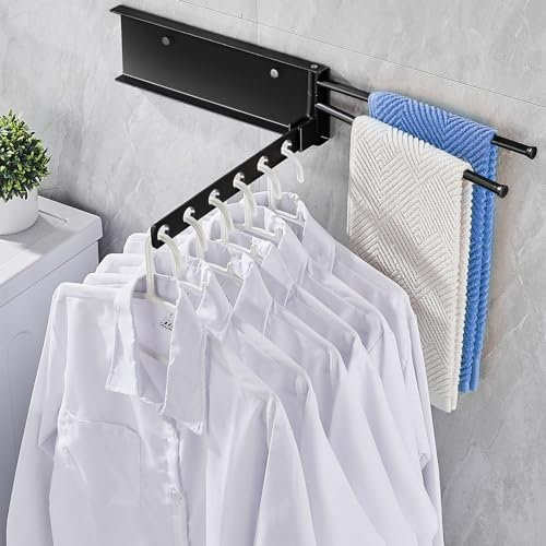 Yeelan Kleiderhaken Klappbar, Kleiderhaken Wand, 180° Drehbare kleiderständer Klappbar, Kleiderlüfter mit Aluminium, Kleiderstange Wandmontage für Badezimmer Balkon Waschküche, Schwarz