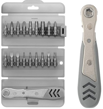 19 in1 Ratchet Screwdriver Set, 1/4 Ultra Low Profile Mini Ratchet Wrenches, 90 Degree Offset Reversible Screwdriver & Multi Hex Bits Set (19in1)
