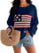 Dressmine Damen-Pullover mit amerikanischer Flagge, Strick, langärmelig, Rundhalsausschnitt, Grafik, elegant, weich, lockerer Pullover, Marineblau, XL